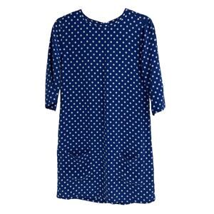 Equipment Femme Blue White Polka Dot Silk Mini Dress Front Pockets Size XS